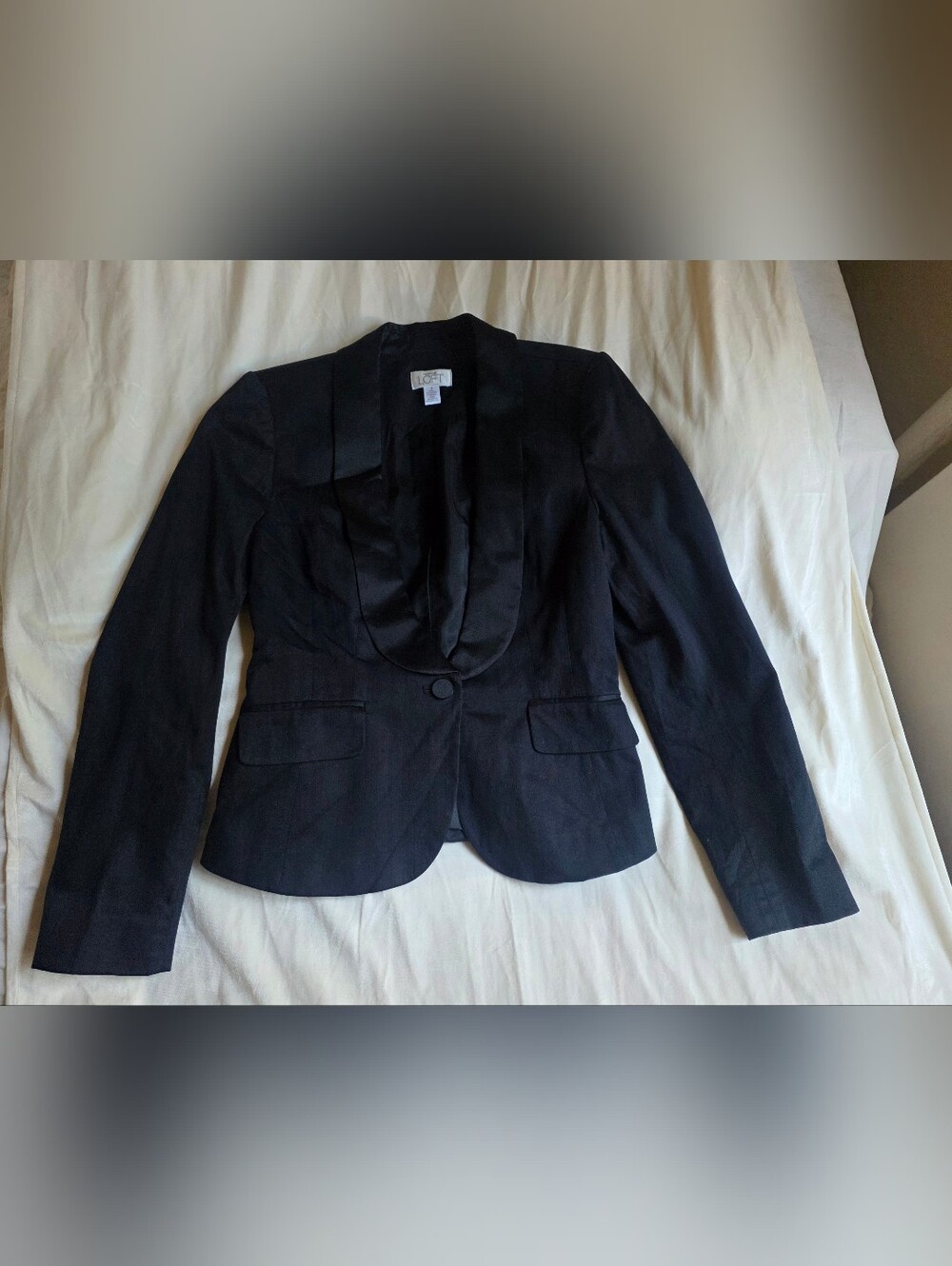 Ann Taylor Loft Tuxedo Collar Blazer Sz 4 Black Nwot Solid Striped